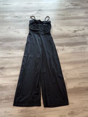 Abercrombie & Fitch Black Strapless Ruched Bodice Wide-Leg Jumpsuit